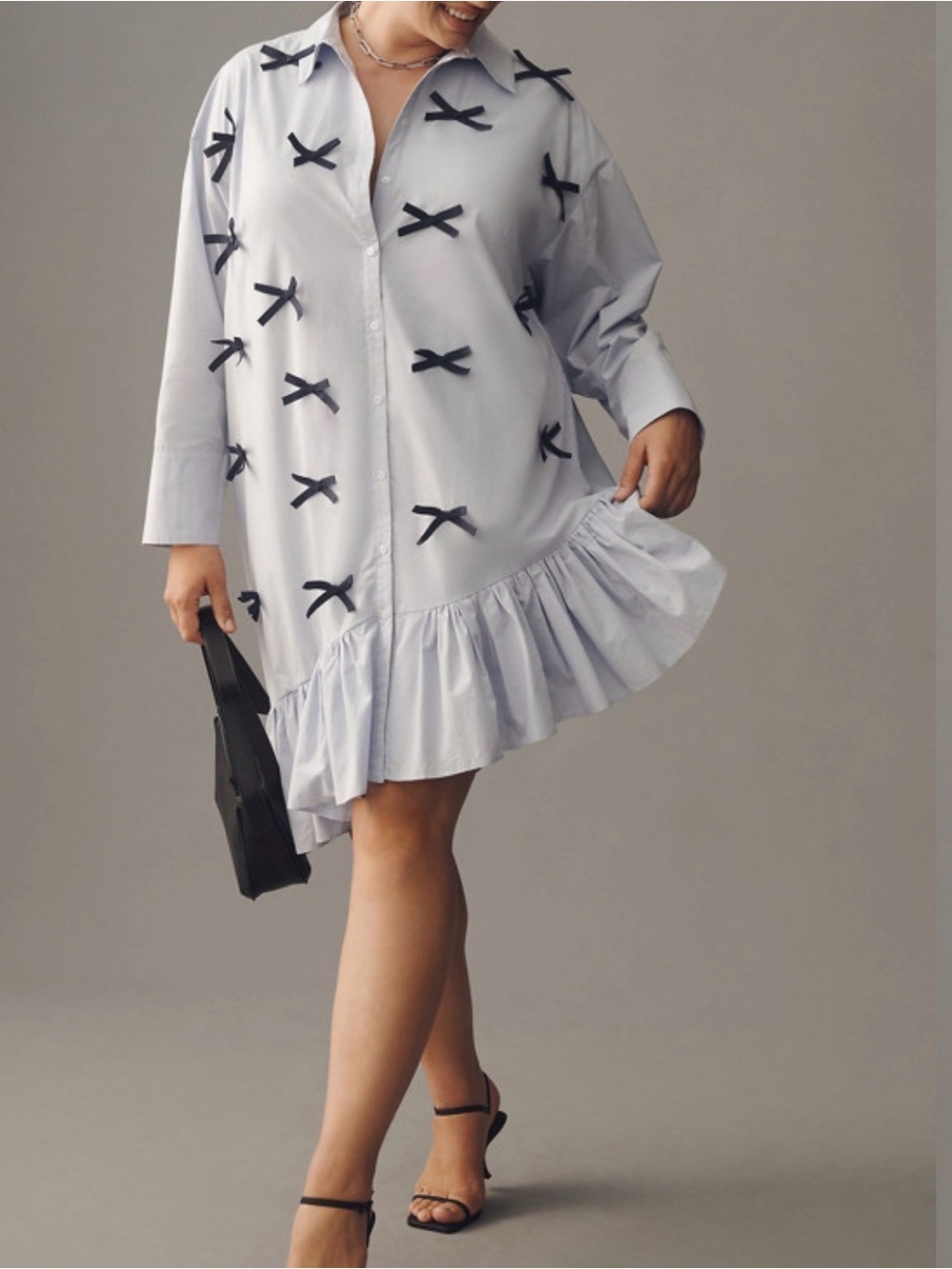 Anthropologie Light Blue Mini Dress with Black Bows